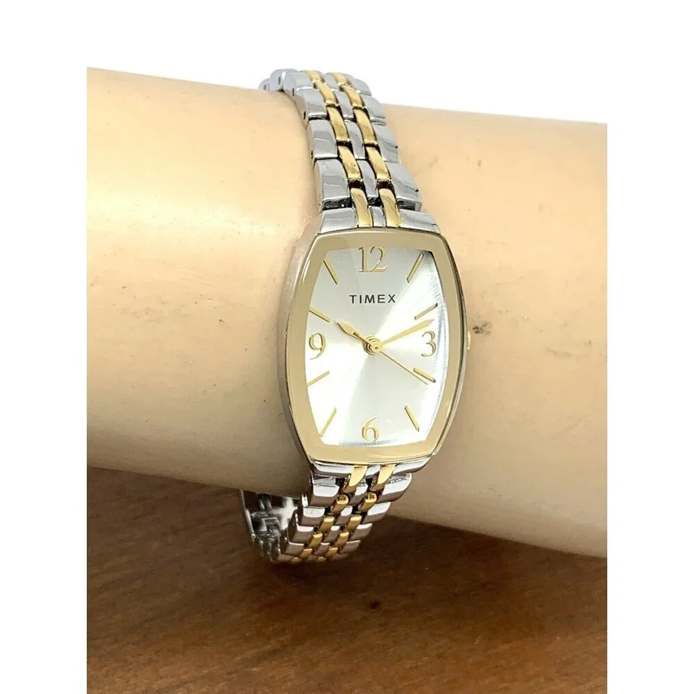 Timex Women's Watch TW2T50200 Quartz Silver Dial Rectangle Two Tone Steel 21mm